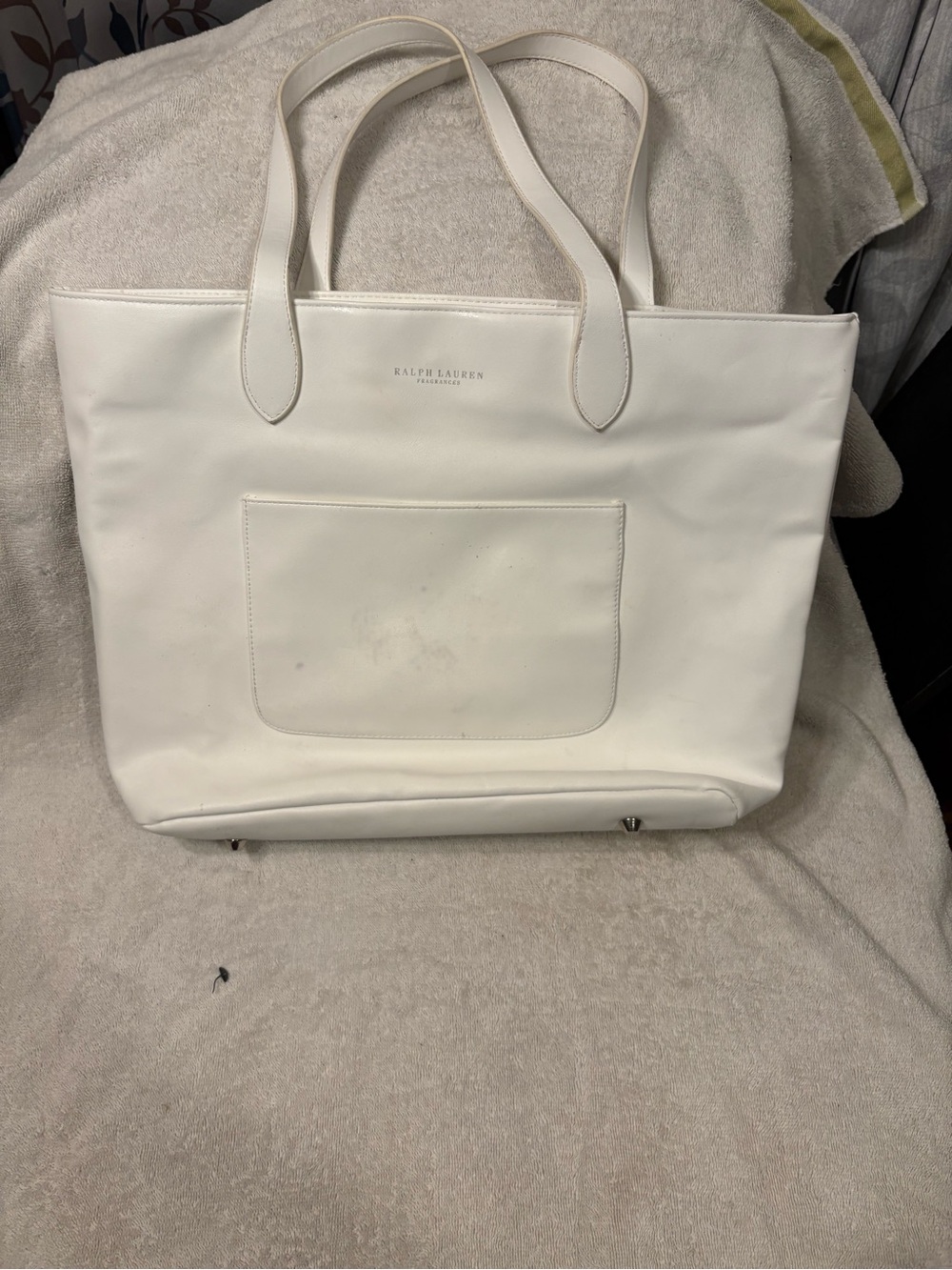 Ralph Lauren Cream Leather Tote with Front Pocket
